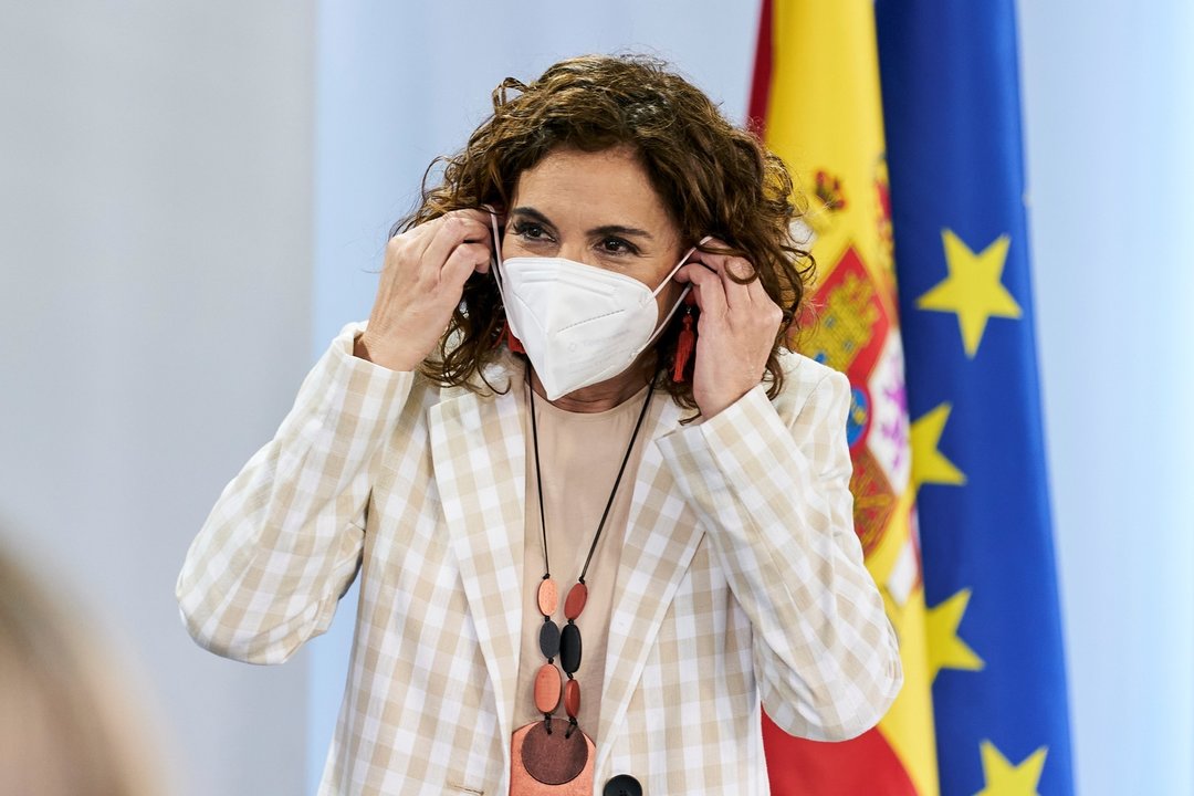 La ministra portavoz y de Hacienda, María Jesús Montero, en una imagen de este martes de la rueda de prensa posterior al Consejo de Ministros. 