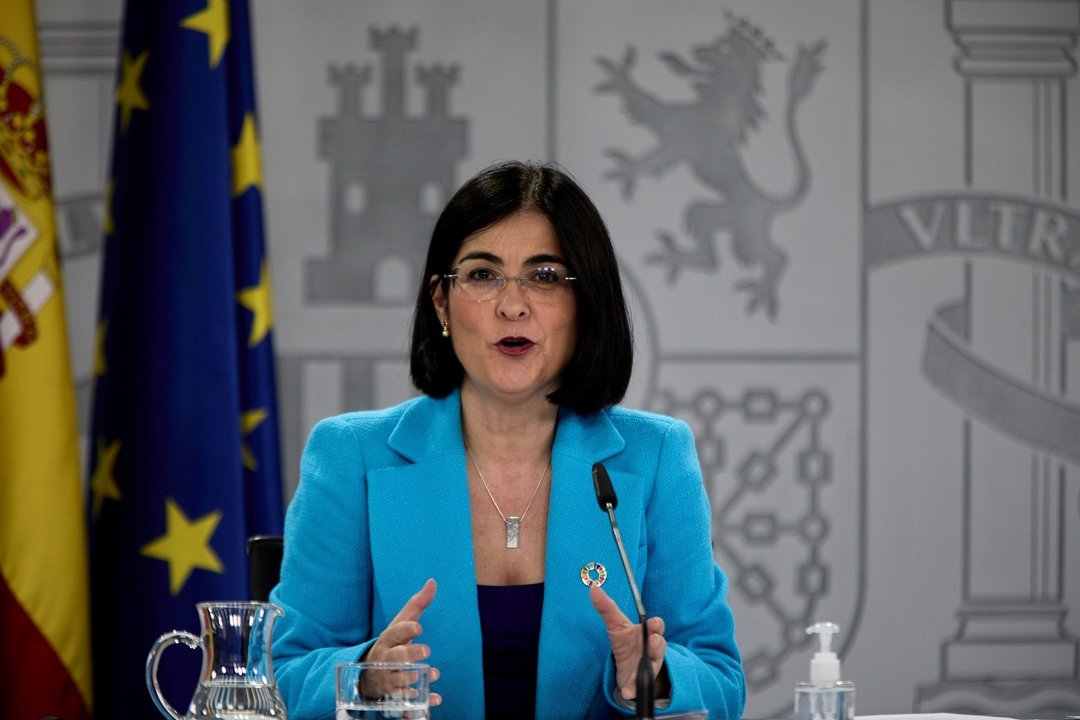 La ministra de Sanidad, Carolina Darias comparece en una rueda de prensa posterior a la reunión del Consejo Interterritorial del Sistema Nacional de Salud (CISNS) en el Complejo de la Moncloa, a 12 de mayo de 2021, en Madrid (España). La incidencia acumul