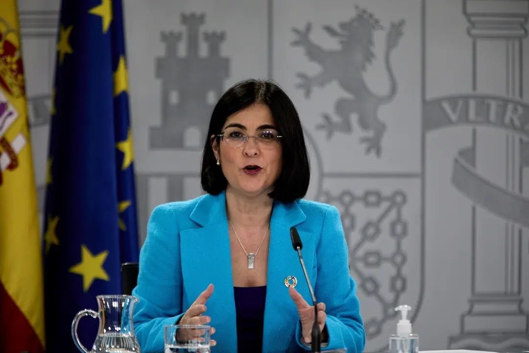 La ministra de Sanidad, Carolina Darias comparece en una rueda de prensa posterior a la reuni&oacute;n del Consejo Interterritorial del Sistema Nacional de Salud (CISNS) en el Complejo de la Moncloa, a 12 de mayo de 2021, en Madrid (Espa&ntilde;a). La incidencia acumul