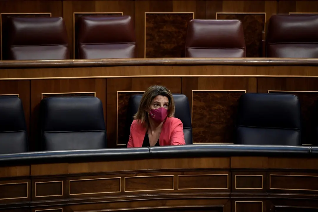 La vicepresidenta y ministra para la Transici&oacute;n Ecol&oacute;gica y el Reto Demogr&aacute;fico, Teresa Ribera, en una sesi&oacute;n plenaria en el Congreso de los Diputados, a 13 de mayo de 2021, en Madrid, (Espa&ntilde;a). 