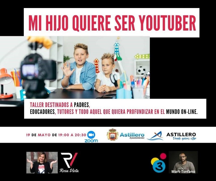 Cartel del taller online 'Mi hijo quiere ser youtuber'