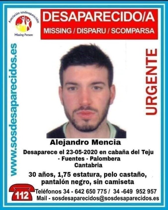 Cartel de la desaparición del joven cántabro Alejandro Mencia.