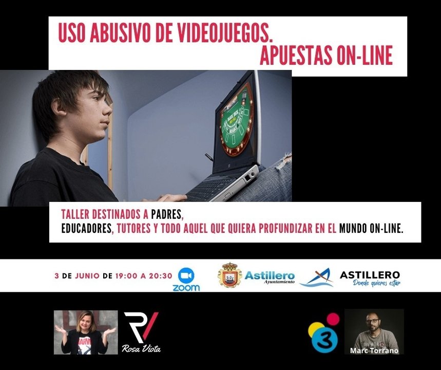 Cartel del taller 'El uso abusivo de videojuegos. Apuestas online'.