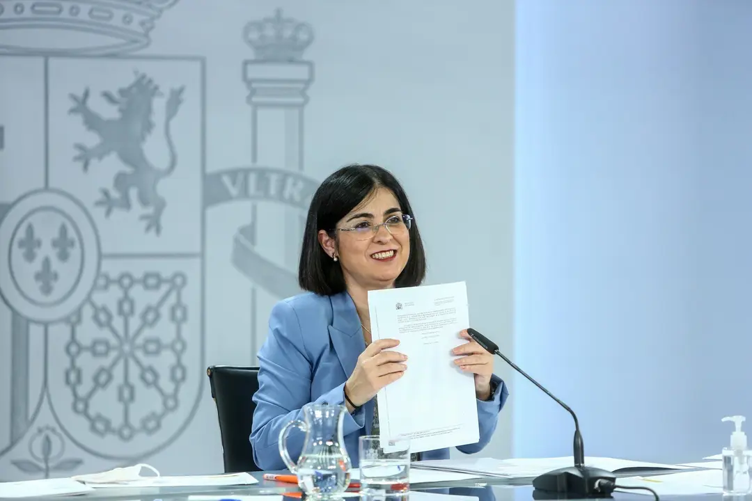 La ministra de Sanidad, Carolina Darias, comparece en rueda de prensa posterior a la reuni&oacute;n del Consejo Interterritorial del Sistema Nacional de Salud, a 26 de mayo de 2021, en Madrid (Espa&ntilde;a). El Ministerio de Sanidad y las comunidades aut&oacute;nomas deciden