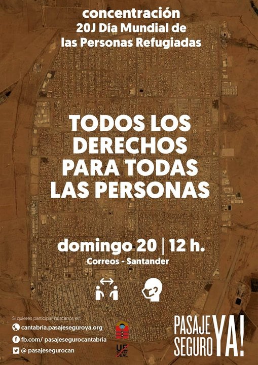 Cartel de la concentración de Pasaje Seguro en Santander por el Día Mundial de las Personas Refugiadas