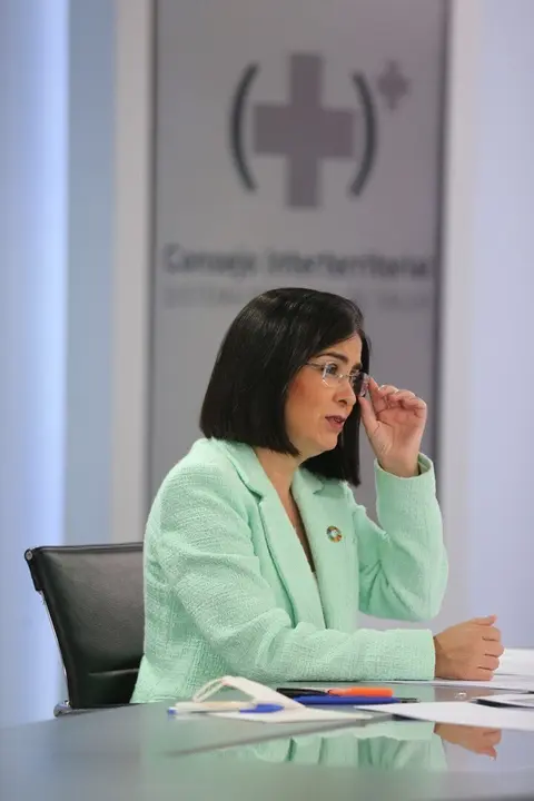 La ministra de Sanidad, Carolina Darias, durante la rueda de prensa posterior al Consejo Interterritorial de Salud