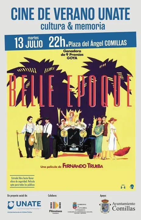 Cartel del cine de verano de UNATE en Comillas