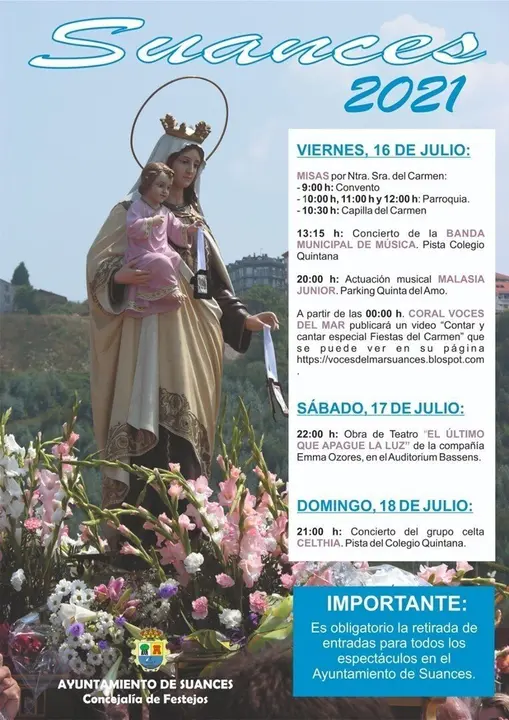 Cartel de actividades del fin de semana del Carmen.