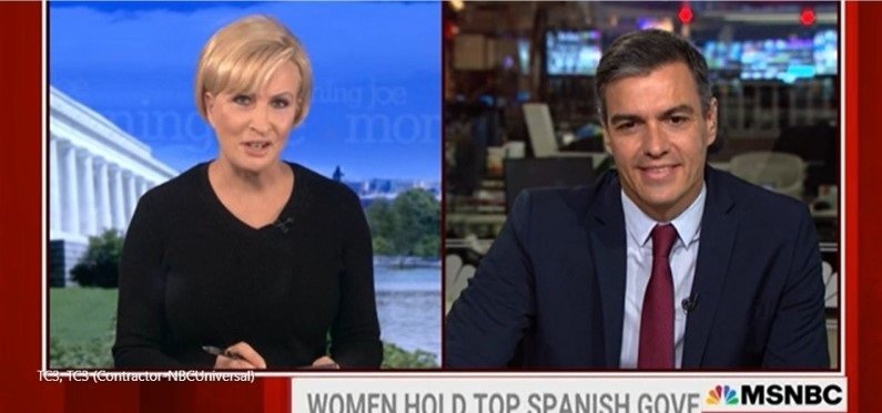 El presidente del Gobierno, Pedro Sánchez, en una entrevista en la cadena estadounidense MSNBC