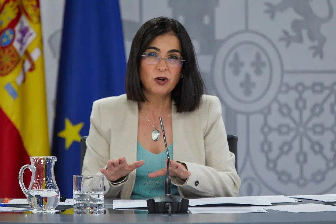 La ministra de Sanidad, Carolina Darias, durante la rueda de prensa posterior al Consejo Interterritorial del Sistema Nacional de Salud, a 28 de julio de 2021, en La Moncloa, Madrid, (Espa&ntilde;a). 
