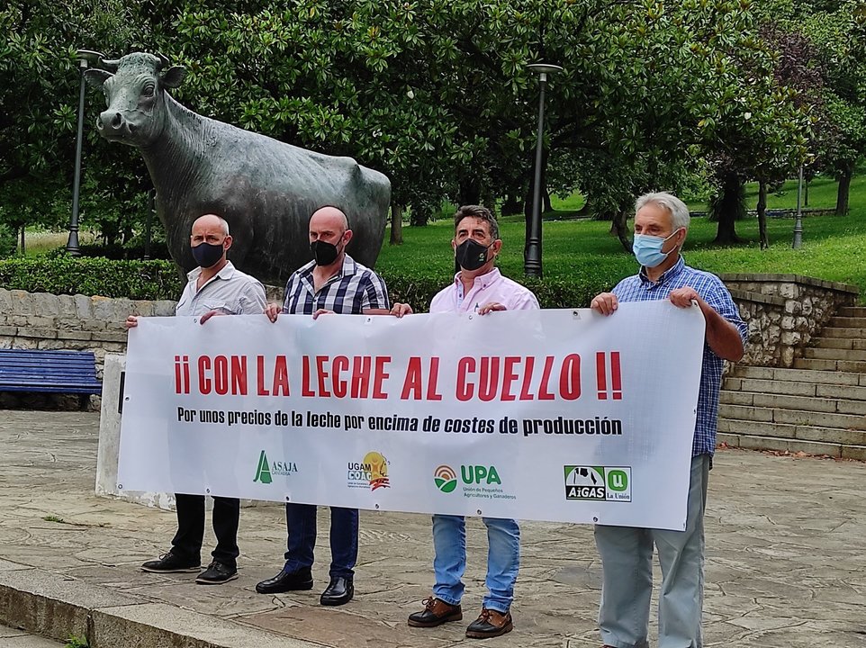 Representantes de las organziaciones agrarias de Cantabria en la rueda de prensa sobre las protestas cionvocadas por el precio de la leche