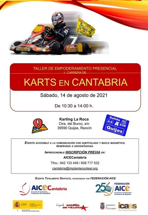 Cartel del taller de empoderamiento personal con karts.