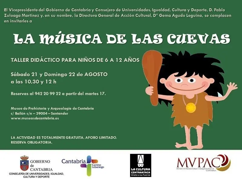 Cartel del taller 'La m&uacute;sica en las cuevas' que se celebrar&aacute; en el MUPAC