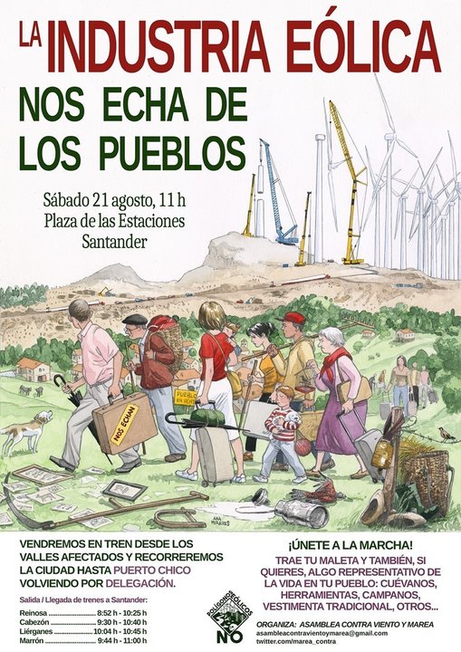 Cartel de la protesta en Santander para reclamar la anulación de los permisos eólicos en Cantabria