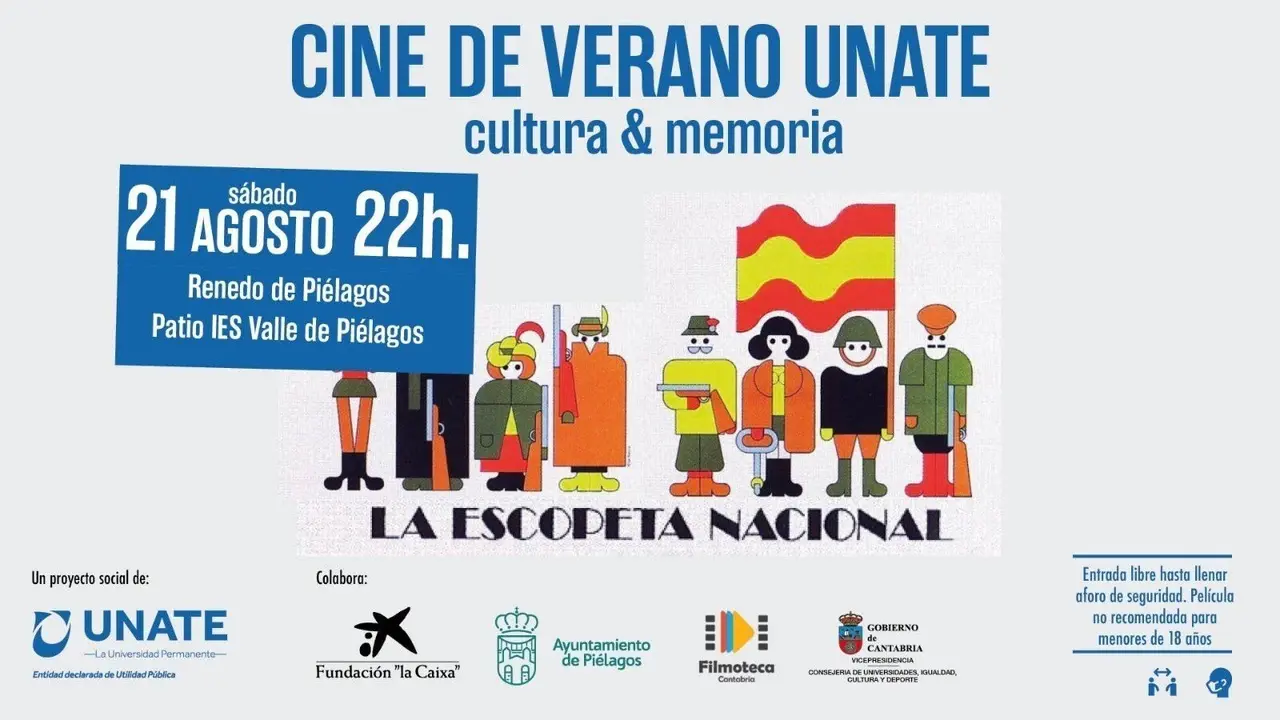 Cartel de la proyecci&oacute;n de 'La escopeta nacional', dentro del ciclo de cine al aire libre 'Cultura & Memoria' de UNATE