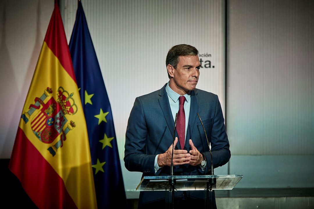 El presidente del Gobierno, Pedro Sánchez, interviene en un acto para abrir el nuevo curso político, a 1 de septiembre de 2021, en Casa América, Madrid, (España)