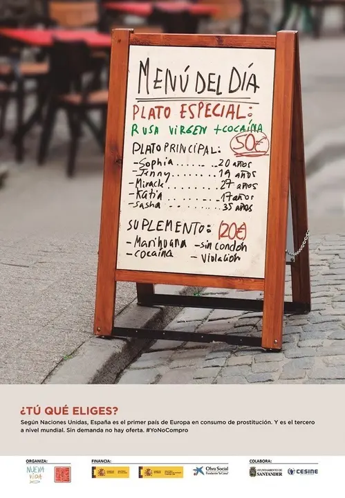 Cartel de la campa&ntilde;a contra la prostituci&oacute;n '&iquest;T&uacute; qu&eacute; eliges?'