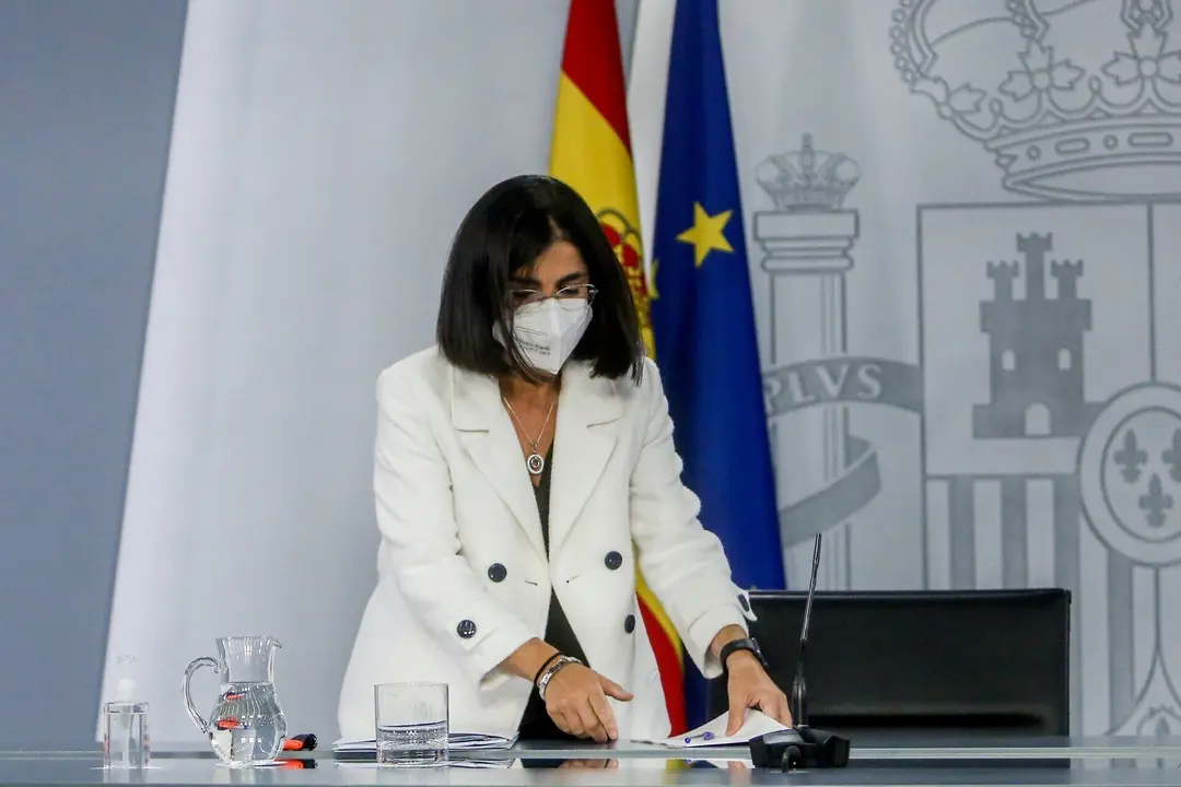 La ministra de Sanidad, Carolina Darias, tras la reuni&oacute;n del Consejo Interterritorial del Sistema Nacional de Salud.