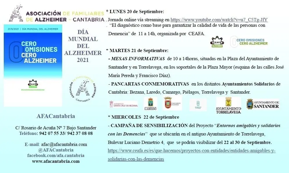 Cartel de las actividades por el D&iacute;a Internacional del Alzheimer