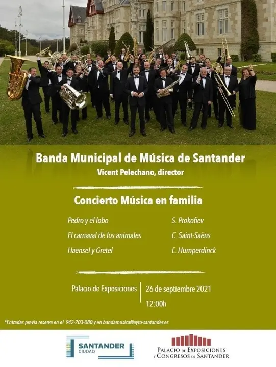 Cartel del concierto 'M&uacute;sica en familia' de la Banda Municipal de M&uacute;sica de Santander.