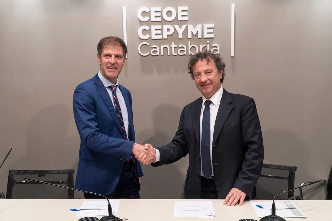09/05/2024 13:30 horas. CEOE-CEPYME 
El consejero de Desarrollo Rural, Ganader&iacute;a, Pesca y Alimentaci&oacute;n, Pablo Palencia, y el presidente de CEOE-CEPYME Cantabria, Enrique Conde, firman un convenio marco de colaboraci&oacute;n.
