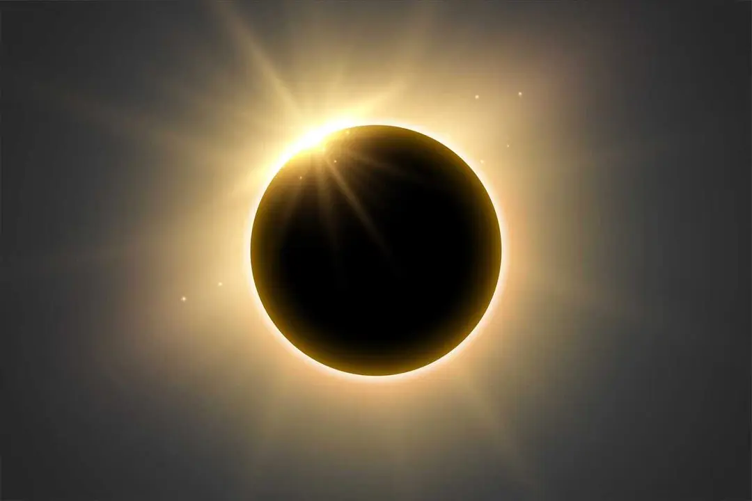beautiful full solar eclipse with bright rays for spiritual energy vector