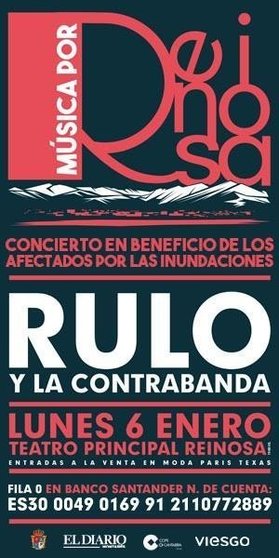 Cartel del concierto solidario de Rulo en Reinosa el día de Reyes