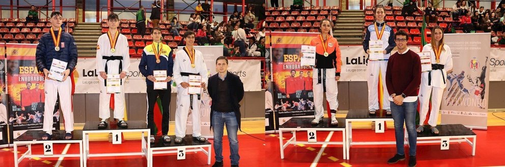 Podio femenino y masculino del Campeonato de España de Taekwondo en Torrelavega.