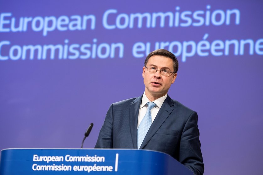 13 March 2020, Belgium, Brussels: Executive Vice-President of the European Commission in charge of an Economy that works for People Valdis Dombrovskis speaks at a press conference to present the economic response to the COVID-19 (coronavirus) crisis. Phot