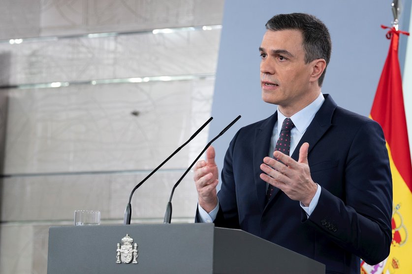El presidente del Gobierno, Pedro Sánchez, durante una comparecencia en el Palacio de la Moncloa.