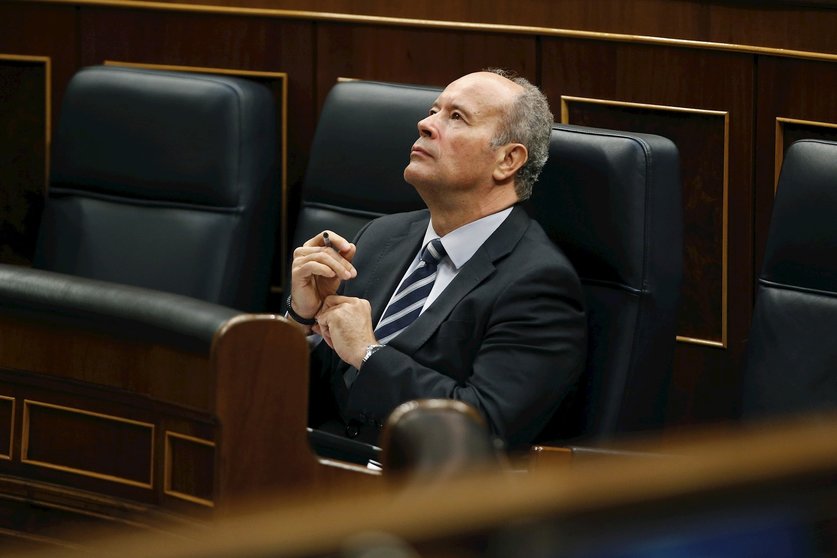 El ministro de Justicia, Juan Carlos Campo, durante su intervención en el debate de convalidación o derogación de los reales decretos-leyes este miércoles en el Congreso, en Madrid (España), a 13 de mayo de 2020.