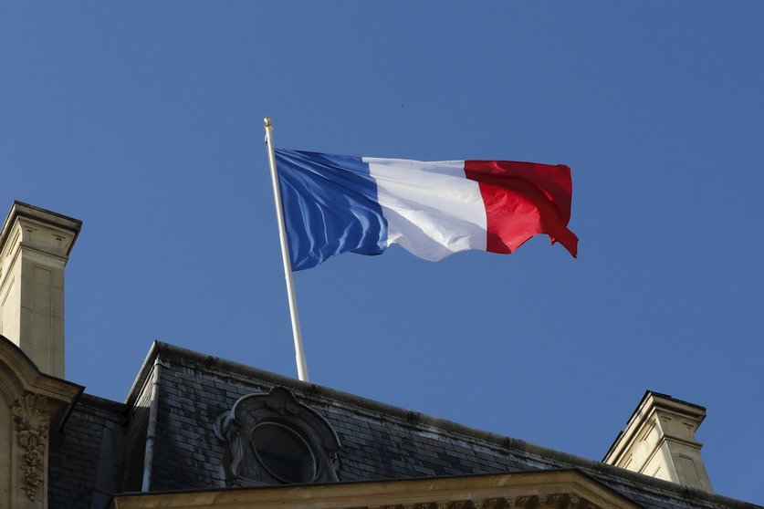 October 14 2019 - Paris, France : French flag floating before France's President Emmanuel Macron received the visit of recently elected President of the European Commission Germany's Ursula von der Leyen at the Elysee Palace (Henri Szwarc/Contacto)