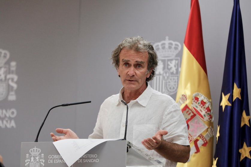 El director del Centro de Coordinación de Alertas y Emergencias Sanitarias (CCAES), Fernando Simón, durante una rueda de prensa para informar de la evolución de la COVID-19, en el Ministerio de Sanidad, en Madrid (España), a 27 de julio de 2020.