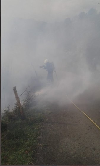 Bomberos en un incendio forestal en Riotuerto