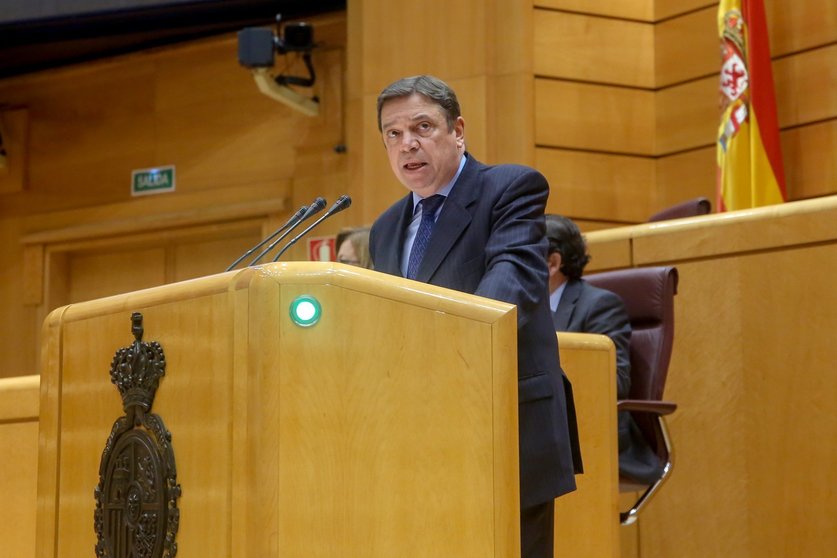 El ministro de Agricultura, Luis Planas, durante la sesión plenaria en el Senado. 