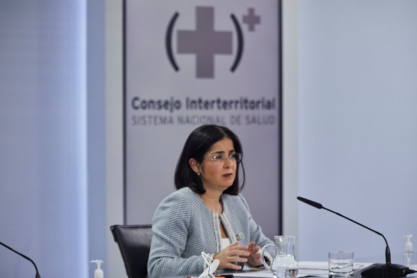 La ministra de Sanidad, Carolina Darias comparece en rueda de prensa tras la reunión del Consejo Interterritorial del Sistema Nacional de Salud, en Madrid (España) a 3 de febrero de 2021.