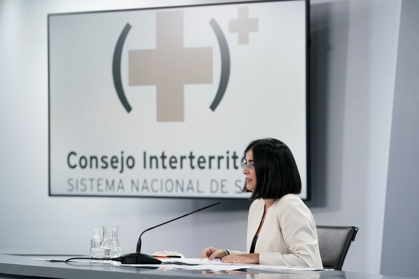 La ministra de Sanidad, Carolina Darias, durante la rueda de prensa posterior al Consejo Interterritorial del Sistema Nacional de Salud, en La Moncloa, a 1 de septiembre de 2021, en Madrid (España). Durante el Consejo Interterritorial del Sistema Nacional