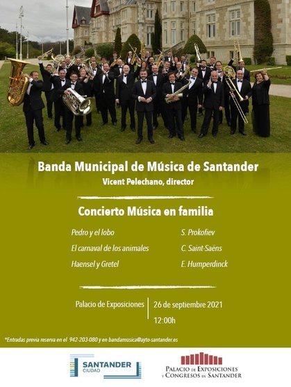 Cartel del concierto 'Música en familia' de la Banda Municipal de Música de Santander.