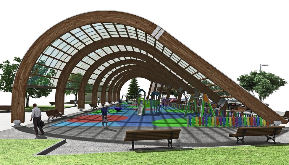 Infografía de la estructura de cubierta en el parque infantil del Manzanedo