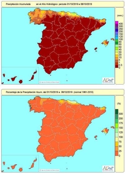 La falta de lluvias acumulada en España en lo que va de octubre alcanza el 94%
