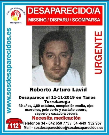 Cartel de SOS Desaparecidos sobre desaparecido