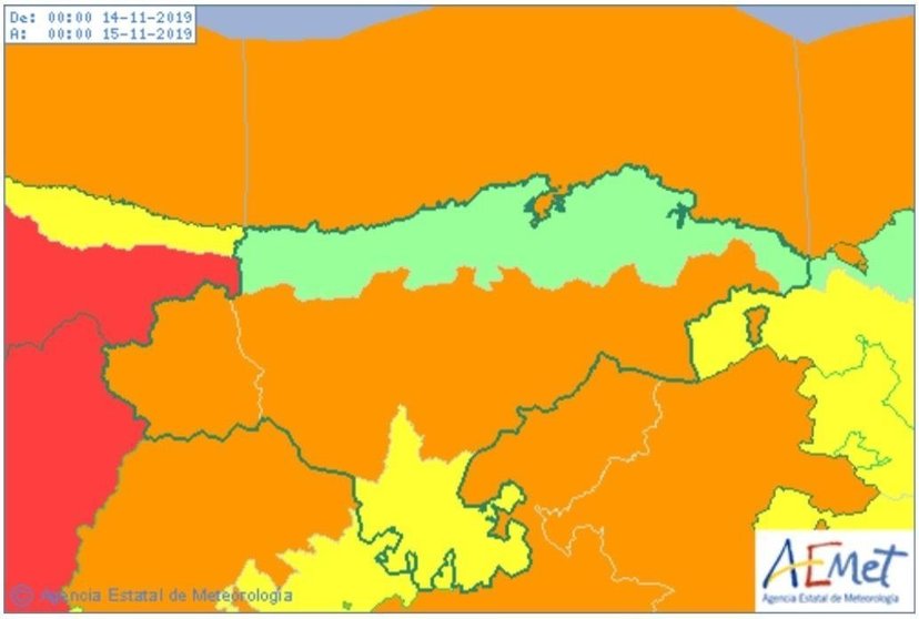 Mapa de avisos activos en Cantabria este jueves y viernes