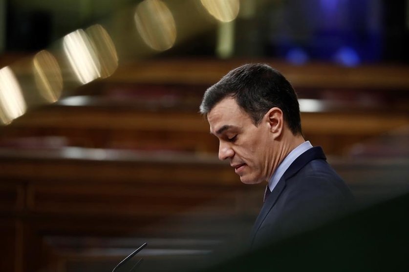 El presidente del Gobierno, Pedro Sánchez, durante su comparecencia este miércoles en el Congreso de los Diputados para explicar la declaración del estado de alarma.