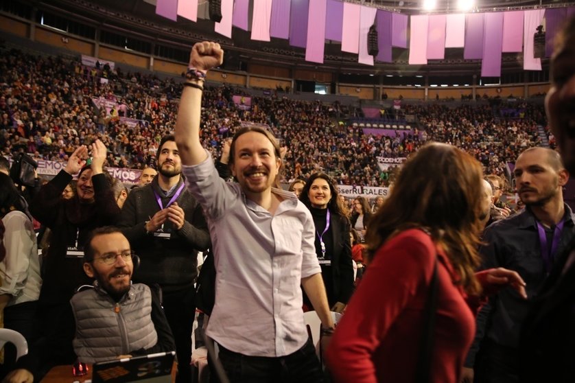 El secretario general de Podemos y vicepresidente segundo del Gobierno, Pablo Iglesias, durante el Congreso de Vistalegre II en 2017