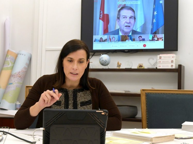 Gema Igual, alcaldesa de Santander en una videoconferencia con la FEMP