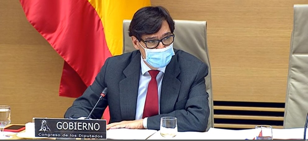 El ministro de Sanidad, Salvador Illa, en su comparecencia en la Comisión de Sanidad y Consumo del Congreso de los Diputados para informar sobre la evolución de la pandemia de COVID-19 en España, a 26 de noviembre de 2020.