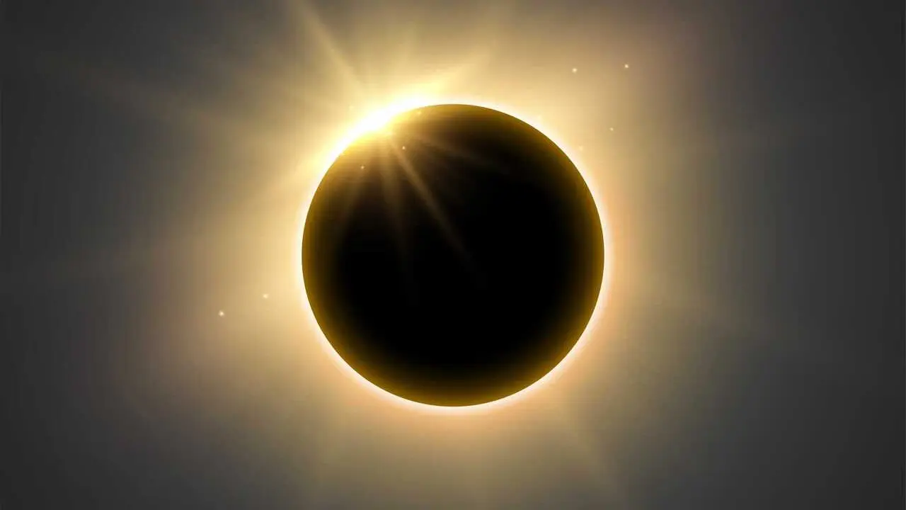 beautiful full solar eclipse with bright rays for spiritual energy vector