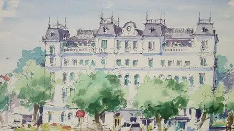 Acuarela del Palacio de la Magdalena realizada por el artista Jaime Gonz&aacute;lez, director del taller de la Fundaci&oacute;n Santander Creativa