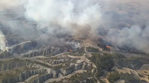 Incendio forestal en Perdiguera y Leci&ntilde;ena, en la provincia de Zaragoza.
