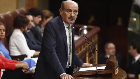 El portavoz del Partido Regionalista C&aacute;ntabro (PRC) en el Congreso de los Diputados, Jos&eacute; Mar&iacute;a Maz&oacute;n, durante su discurso previo a la segunda votaci&oacute;n para la investidura del candidato socialista a la Presidencia del Gobierno.